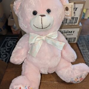 Mother's Day Plush Pink Teddy Bear with Bow – Soft Stuffed Kids Toy